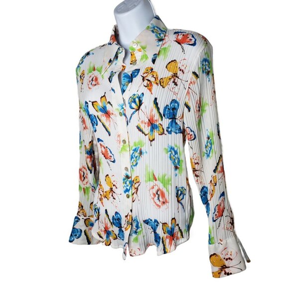 Vtg Le Caviar Women's Accordion Sheer Butterfly Blouse Top Sz S, White (1210) - Picture 3 of 6